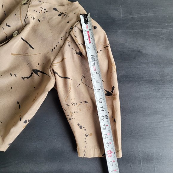 Vintage 80s Neutral Paint Splatter Shoulder Pad Skirt Set Suit Separates - Picture 9 of 11